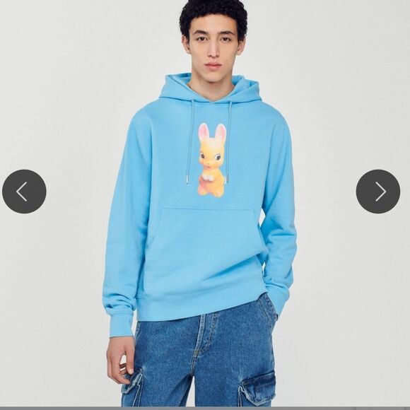 $340 Sandro Rabbit print blue hoodie sweatshirt NWT Small - Picture 5 of 10